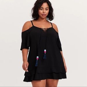 Torrid Black Cold Shoulder Lace-Up Dress Swim Cover Up